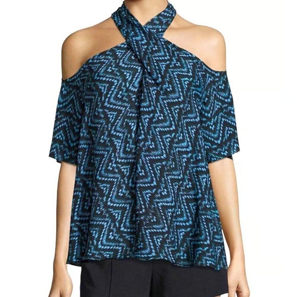 A.L.C. Women's Kayley Silk Cold Shoulder Top Size 6 / 100% Silk / Blue Luxury